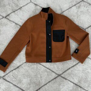 NWT Anthropologie Marled Tan & Black Cropped Button Up Jacket Sz Medium
